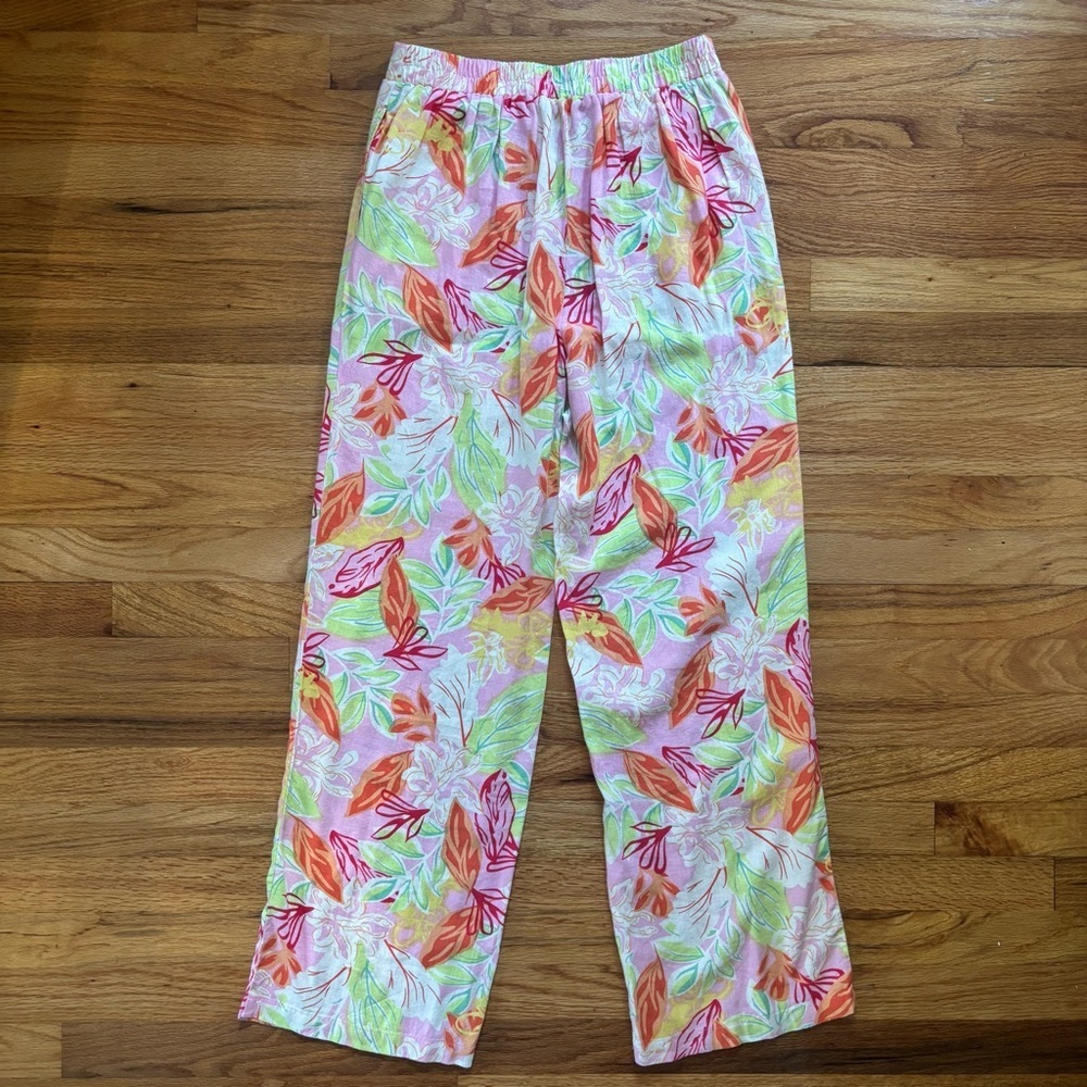 Sincerely Jules Women’s Floral Pants Linen Blend Wide Leg Coastal Sz Medium - Picture 5 of 5